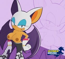 big_breasts brown_nipples female furry monke_brush rouge_the_bat sega sonic_(series) topless topless_female