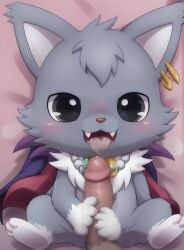 ai_generated cape chibi dian_(jewelpet) furry grey_fur happy jewelpet jewelpet_(species) kemono sanrio solo tagme tongue tongue_out