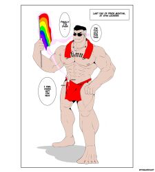 2023 5_toes black_hair cum english_text feet grey_hair human johnny_cage lgbt_pride loincloth male_focus maxbishop mortal_kombat muscular muscular_male nipples onomatopoeia pride_flag simple_background sunglasses tattoo