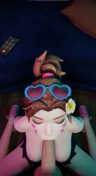 1boy 1girls 3d asian_female ass balls big_ass big_breasts blowjob bouncing_breasts breasts brown_hair closed_eyes d.va dark_hair erection fellatio female hi_res highres male male_pov no_panties nude oral overwatch overwatch_2 penis pov white_skin z1g3d