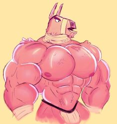 abs animate_inanimate anthro bandage bandaged_arm bandaged_neck big_pecs bulge camelid clothing epic_games eye_patch eyewear fortnite fur hi_res jockstrap living_pinata llama lonefox1332 lt._john_llama male male_only mammal nipples pecs pinata pink_body pink_fur pink_nipples pinup pose smile solo solo_male tufted_fur underwear vein veiny_arms veiny_muscles