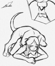 1boy 1girls ass black_and_white canine canine_penis female knot linda male monochrome naked_female original_character pussy rape raped sketch slave slavegirl vagina zoophilia