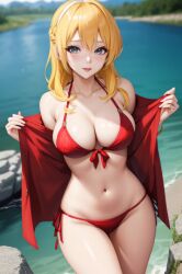 1girls ai_generated alia big_breasts bikini blonde_hair blue_eyes breasts female female_only long_hair looking_at_viewer mega mega_man mega_man_x tagme thick_thighs