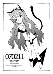 animal_ears barefoot bra cat_ears flat_chest louise_francoise_le_blanc_de_la_valliere monochrome nekomimi panties soine tail zero_no_tsukaima