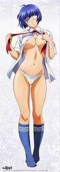 blue_hair breasts ikkitousen panties ryomou_shimei