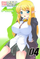 big_breasts blue_eyes blush breasts cape clothing elf high_res highres impossible_clothes impossible_clothing impossible_shirt kokuten_kazuma large_breasts long_hair oppai pointy_ears shirt skirt tiffania_westwood zero_no_tsukaima