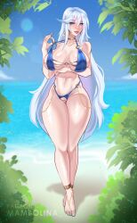 ashe_(league_of_legends) big_breasts league_of_legends mambolina riot_games swimsuit thick_thighs vagina white_hair