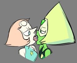 2girls cartoon_network dzk gem_(species) kissing lesbian_kiss pearl_(steven_universe) peridot_(steven_universe) steven_universe tongue yuri