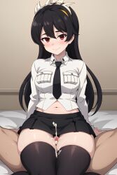 1boy 1boy1girl 1girls 2d ai_generated bed big_breasts black_hair blush breasts cum cum_drip cum_on_body cumshot ejaculation eye_contact female filia_(skullgirls) hips huge_breasts large_breasts light-skinned_female light_skin looking_at_viewer male nopemope26 on_bed on_top oppai penetration penis penis_between_thighs pov pov_crotch pov_eye_contact red_eyes samson_(skullgirls) skullgirls smile straddling thick thick_hips thick_legs thick_thighs thigh_sex thigh_sex thighhighs thighs uncensored video_games