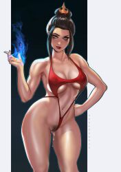 1girls avatar_legends avatar_the_last_airbender azula black_hair breasts brown_eyes cleavage crown_braid dandon_fuga female female_focus female_only fire_nation firebending hairbun nickelodeon princess sidelocks solo solo_female solo_focus swimsuit tied_hair