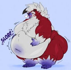 big_breasts blueberry_inflation breasts lycanroc moobs overweight pokémon_(species) pokemon wiishyishii