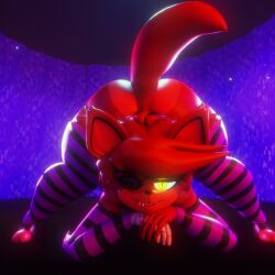 1girls animatronic ass fazclaire's_nightclub female female_only fexa fexa_(cryptia) five_nights_at_freddy's foxy_(cally3d) foxy_(fnaf) fredina's_nightclub jack-o_pose looking_at_viewer scottgames silver2299 solo striped_armwear striped_legwear thick_thighs