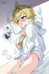 1boy 1girls ass blonde_hair blue_eyes breasts censored erection eula_(genshin_impact) femboy genshin_impact heart-shaped_pupils masturbation mika_(genshin_impact) orgasm orgasm_face penis pervert peshita photo picture small_penis solo_male tissue