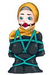 1girls bondage female female_only gag gagged hijab jilbab looking_at_viewer rope rope_bondage shibari_over_clothes