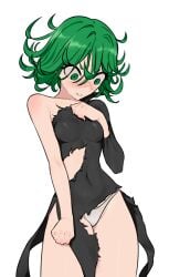 1girls female female_only green_eyes green_hair gurumo one-punch_man patreon solo tatsumaki torn_clothes white_panties