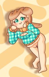 bottomless bottomlessbreadstixx bread chubby chubby_female female food_humanoid keyhole_turtleneck oc original_character pussy pussy_lips unusual_anatomy unusual_hair