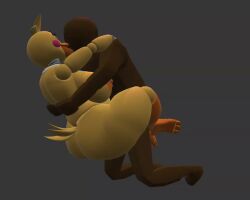 black_body black_man chiken five_nights_at_freddy's grey_background hug kissing penetration sex tattoo toy_chica_(fnaf) vaginal_penetration