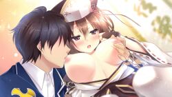 animated animated breast_grab breasts_out brown_eyes brown_hair exposed_breasts faceless_male nipple_tweak open_mouth soul_senki sucking_nipples