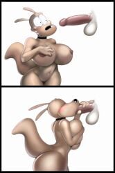 2023 anthro ass balls big_breasts big_butt black_border black_choker black_eyes black_jewelry black_necklace black_nose blush border breast_squish breasts brown_body brown_fur choker choker_only closed_eyes curvy_figure disembodied_penis dracojeff duo erection fellatio female female_penetrated fur genderbend genderswap genitals hand_on_penis hi_res hourglass_figure huge_breasts jewelry looking_at_genitalia looking_at_penis macropod male male/female male_penetrating male_penetrating_female mammal marsupial mtf_crossgender necklace necklace_only nickelodeon nipples nude oral oral_penetration penetration penile penis penis_in_mouth pink_penis rocko's_modern_life rocko_female rocko_rama rule_63 sex simple_background solo_focus squish wallaby white_background wide_hips