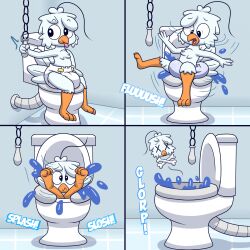 anthro avian comic diaper flushing flushing_toilet furry nyx_star_(nyxiette_nyxstar) nyxiette_nyxstar pigeon toilet toilet_vore vore water