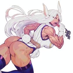 ass ass_focus back_muscles bunny_ears bunny_girl bunny_tail carrot eating lagomorph mdcj77 miruko muscular muscular_female my_hero_academia rumi_usagiyama single_female white_hair