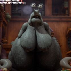 4k ai_generated anthro bbw big_breasts disney female_anthro granny highres large_breasts librarian matronai_(artist) mature_female monsters_university nightmare_fuel old older_female patreon patreon_username pinup pixar slug ssbbw stable_diffusion thick_thighs twitter_username wide_hips