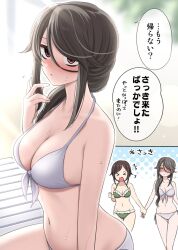 2girls bikini blush brown_hair ikari_manatsu kurai_anoko_to_shitai_koto multiple_girls sasaki_touko sweat white_bikini