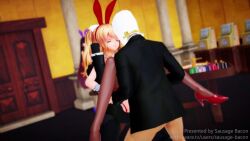 1boy 2girls 3d animated areolae audible_ejaculation bouncing_breasts breasts bunnysuit cum cum_in_pussy cum_inside dracula_(moeoh_ex) duo_focus fake_animal_ears fake_rabbit_ears female indoors light-skinned_female light-skinned_male light_skin male moeoh_ex mp4 nipples penetration ramesses_ii_(moeoh_ex) sausage_bacon sex sound tagme tan-skinned_female tan_skin vaginal_penetration video watching