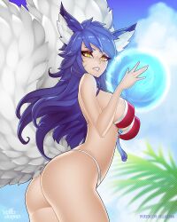 ahri bikini black_hair facial_markings fox fox_ears fox_girl fox_tail league_of_legends tagme vastaya velladonna yellow_eyes