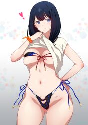 bikini bra breasts gridman_universe joy_ride looking_at_viewer navy_blue_eyes navy_blue_hair panties ssss.gridman tagme takarada_rikka thighs