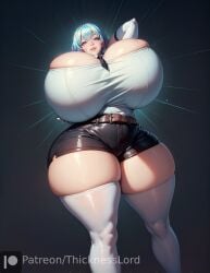 1girls ai_generated alternate_ass_size alternate_body_type alternate_breast_size arms_up armwear big_breasts bimbo bimbo_lips blue_hair breasts breasts_bigger_than_head cleavage curvaceous curves curvy curvy_body curvy_female curvy_figure detailed_background diamond diamond_(land_of_the_lustrous) female hi_res highres houseki_no_kuni huge_breasts hyper hyper_breasts land_of_the_lustrous legwear light-skinned_female light_skin looking_at_viewer massive_ass massive_breasts massive_butt massive_thighs multicolored_eyes multicolored_hair shiny shiny_hair shiny_skin shirt short_hair smile smiling smiling_at_viewer solo solo_female solo_focus stable_diffusion thick_hips thick_legs thick_lips thick_thighs thicknesslord white_legwear white_shirt wide_hips