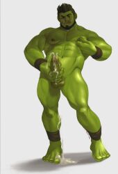 2020 balls bodily_fluids cum facial_hair feet foreskin genital_fluids genitals green_body green_skin hi_res humanoid male male_focus male_only masturbation nipple_fetish nipple_play orc orc_male penis rykkev source_request tagme tusks