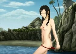 1boy alternate_hairstyle anaxus avatar_legends avatar_the_last_airbender beach breasts female fire_nation mai_(avatar) naked nipples nude nude_female panties panties_pull solo solo_female standing