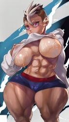 abs big_breasts brown_hair cameltoe dark-skinned_female dark_skin harriet_bree large_breasts muscles muscular muscular_female rwby short_shorts shorts thick_thighs