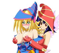 2girls apple_magician_girl breast_grab dark_magician_girl duel_monster multiple_girls yu-gi-oh! yuri