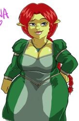 1girls bbw big_breasts cleavage dreamworks dress female female_only green_eyes milf ogre ogre_female ogress_fiona princess_fiona princess_fiona_(ogre) red_hair shrek_(series) solo unknown_artist