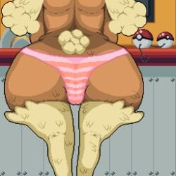 animal_ear_fluff animal_genitalia animal_pussy ass asshole huge_ass huge_thighs lopunny not_safe_fur_work panties pink_panties pixel_art pokemon pokemon_(species) pussy striped_panties