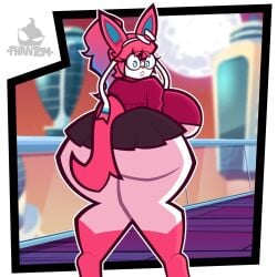 anthro big_ass big_breasts clothed futa_only futanari huge_ass huge_breasts nintendo no_bra no_underwear phantomsempai pokémon_(species) pokemon solo sylveon underass underboob