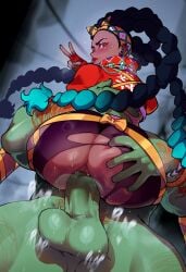 1boy 1female 1girls 1male anal anal_sex anus ass ass_grab big_ass big_balls big_butt blanka capcom dark-skinned_female dat_ass duo female green_skin hetero kimberly_jackson long_hair male partial_male penis sex street_fighter street_fighter_6 suspended_congress thiccwithaq torn_clothes uncensored v