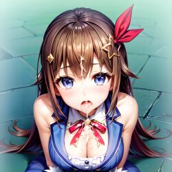 1girls ai_generated cleavage cum cum_in_mouth cum_on_breasts hi_res hololive kneeling looking_at_viewer open_mouth stable_diffusion tokino_sora virtual_youtuber