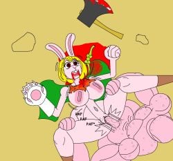 anthro axe big_breasts big_hips big_penis blonde_hair blood boots bouncing_breasts carrot_(one_piece) corpse dead death defeated defeated_heroine empty_eyes female female_death guro human_on_anthro male marlon64 microsoft_paint missionary_position necrophilia one_piece open_mouth pussy_juice rabbit_girl rabbit_humanoid ripped_dress sweat vaginal_sex