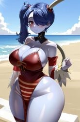 ai_generated big_breasts blue_skin charlottes_lewds huge_ass huge_butt huge_thighs skullgirls squigly swimsuit thick_ass thick_thighs tight_clothing voluptuous wide_hips