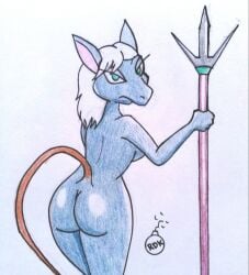 anthro ass burmecian final_fantasy final_fantasy_ix freya_crescent green_eyes nude nude_female reddragonkan rodent rodent_humanoid spear weapon