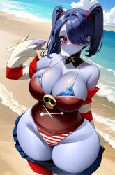 ai_generated blue_skin charlottes_lewds huge_ass huge_butt huge_thighs skullgirls squigly swimsuit thick_ass thick_thighs wide_hips