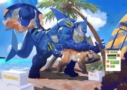 2023 2boys 4_toes ahe_gao anal anal_sex anthro anthro_on_anthro anthro_penetrated anthro_penetrating anthro_penetrating_anthro anus arm_markings arm_scar balls beach bear beard biceps big_balls big_penis black_sclera blue_body blue_scales blue_sky blush bodily_fluids brown_body brown_fur brown_hair cellphone cheek_scar chest_markings chest_scar chest_tuft chinese_text cjk_character claws cloud coconut cooler cum cum_in_ass cum_inside deltoids drupe_(fruit) duo dylan_(alvintanubis) elbow_fin english_text facial_hair feet fin fin_scar finger_claws fish food from_behind_position fruit fur gay gay_sex genital_fluids genitals gills green_eyes hair hammock hand_on_head head_fin hi_res jewelry larger_male leg_markings leg_scar light light_beam looking_pleasured male male/male male_only male_penetrated male_penetrating male_penetrating_male mammal marine markings multicolored_body multicolored_fur multicolored_scales muscular muscular_anthro muscular_male muscular_thighs neck_scar necklace nose_scar notched_fin on_hammock orange_eyes palm_tree pecs penetration penis phone plant platform_sex rear_admiral_position reed_orison sand scales scar sea seaside sex shark shoulder_markings shoulder_scar size_difference sky smaller_male smartphone stahl_(stahlz) sunbeam sunlight surfboard text texting toe_claws toes tree triceps tuft two_tone_body two_tone_fur two_tone_scales ursine vein veiny_muscles water white_body white_fur white_scales yellow_markings