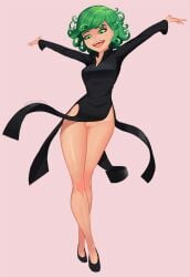 1girls bottomless female female_only green_eyes green_hair no_panties one-punch_man pussy small_breasts solo tatsumaki zveno