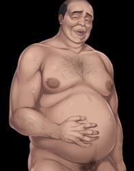 1boy artist_request balding character_request completely_nude copyright_request fat fat_man licking looking_at_viewer male male_only nipples obese obese_male overweight overweight_male pubic_hair solo_male ugly_bastard ugly_man