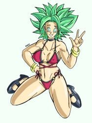 bikini blue_eyes dragon_ball dragon_ball_super dragon_ball_z female green_skin kefla legendary_super_saiyan rebut red_bikini solo_female super_saiyan super_saiyan_2