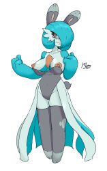 anthro anthro_only areola bare_breasts blue_body breasts bunnelby bunny_costume cleavage cleavage_overflow clothed clothing costume exposed_breasts exposed_chest fake_ears fake_rabbit_ears female female_focus forced frown gardevoir generation_3_pokemon generation_6_pokemon grey_clothing hi_res humanoid legwear momomcds multicolored_body nintendo nipples pointed_feet pokemon pokemon_(species) pokemon_costume red_eyes scut_tail short_tail solo solo_focus tail thigh_highs torn_thigh_highs wardrobe_malfunction