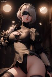 1girls ai_generated black_dress grey_hair nicelum nier:_automata portrait yorha_2b